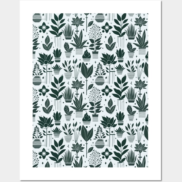 Bauhaus Plant Pattern, Green Wall Art by Velvet Earth